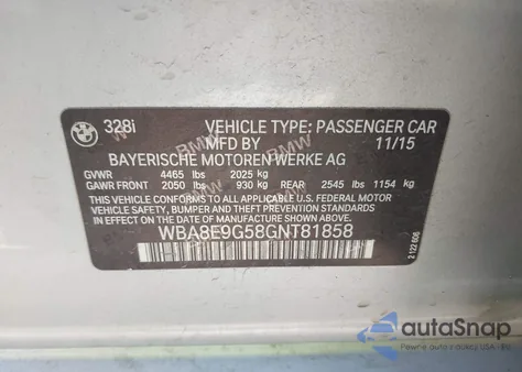 2016 BMW 328I from USA, damaged, VIN WBA8E9G58GNT81858